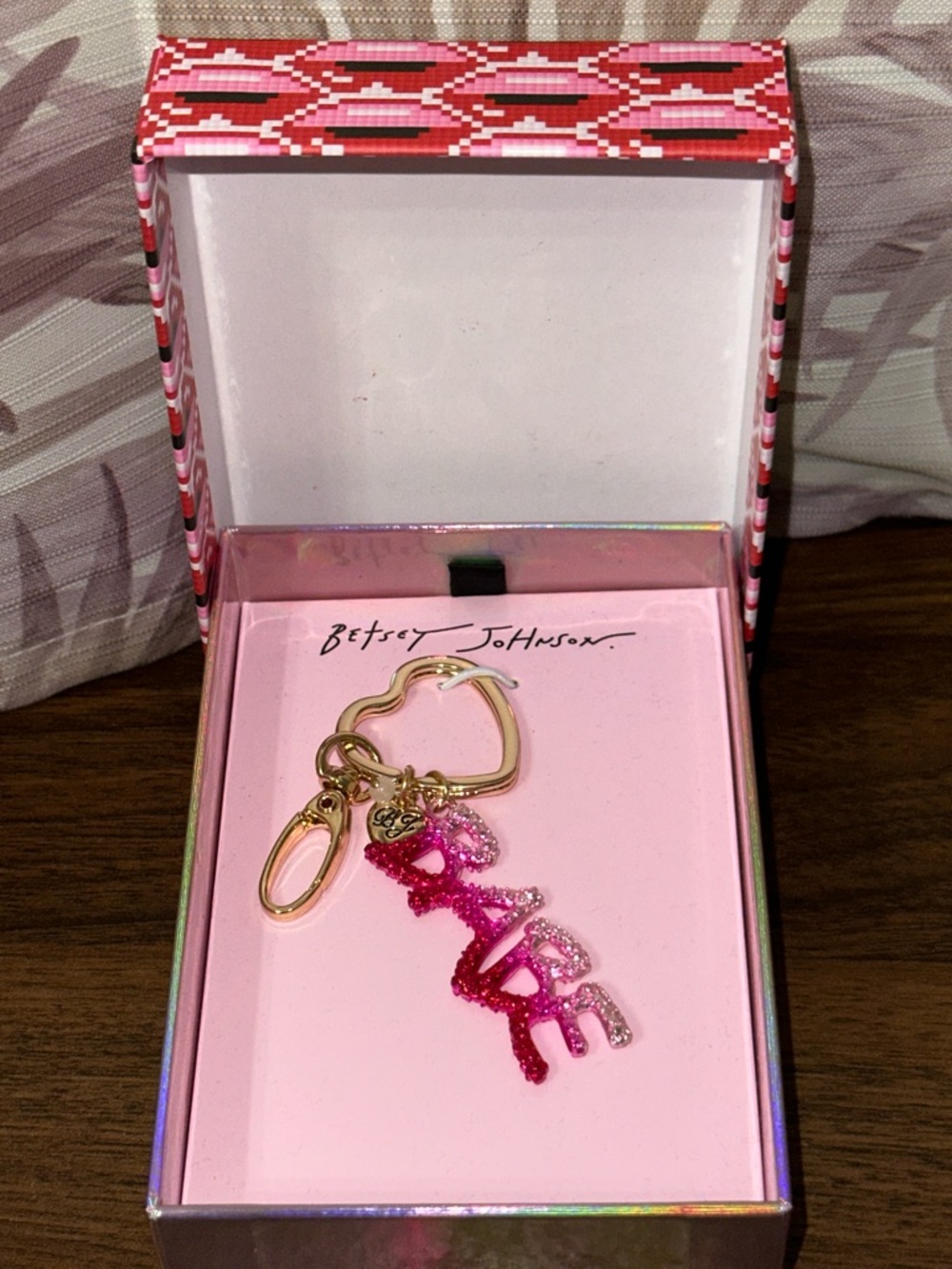 Betsey Johnson Pink 'BABE' Glitter Keychain with Gold Hardware
